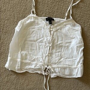 White Button-Front Tie-Waist Cami